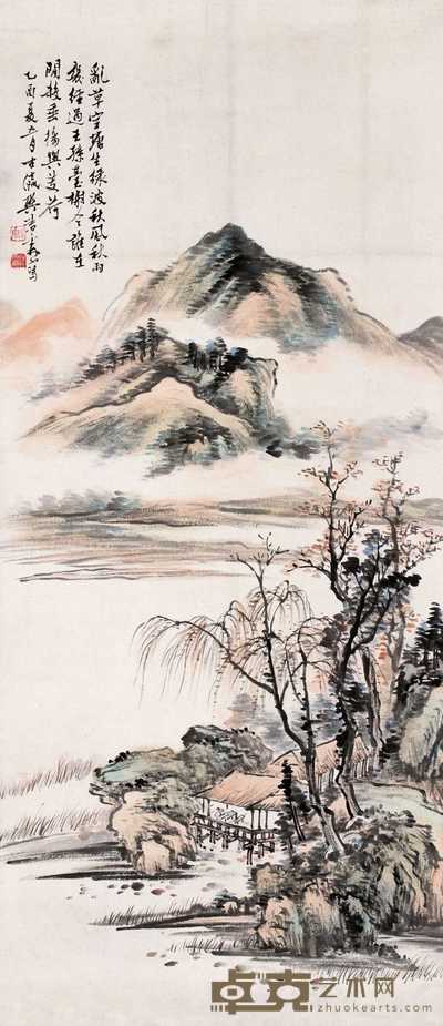 樊少云 1945年作 秋风芰塘 立轴 104×45.5cm